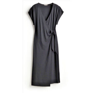 H&M Women's Jersey V-Neck Black Wrap Dress Midi Size small 2-6 NEW